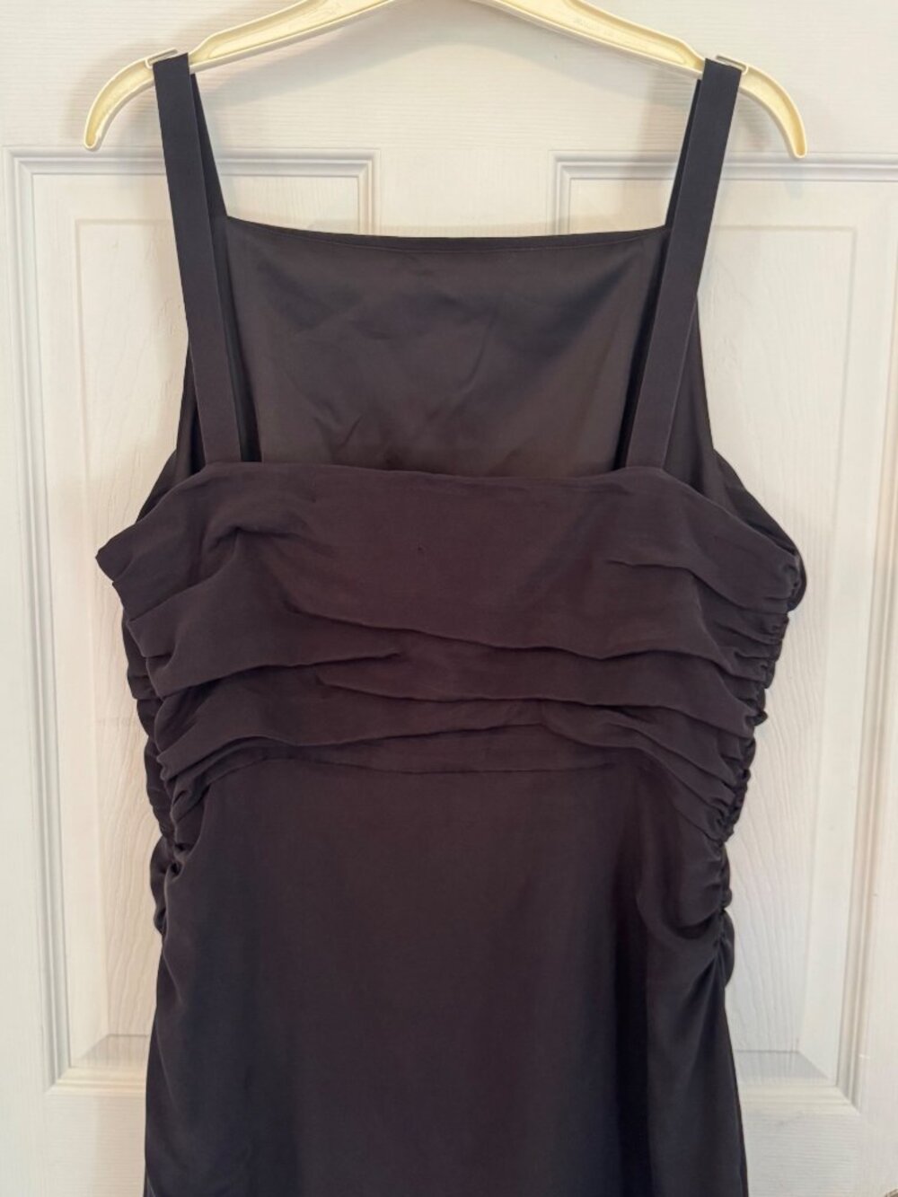 La Ligne Black Silk Midi Sasha Dress Timeless Classic Ruching Side Slit Lined XL - Picture 8 of 15